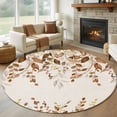 thumbnail image 1 of Round Area Rug 8 Ft, Brown Orange Eucalyptus Washable Non-Slip Circle Carpet for Living Room/Bedroom, Farmhouse Weeping Leaves Linen Collection Low-Profile Large Area Rugs for Indoor, 1 of 8