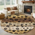 thumbnail image 1 of Round Area Rug 8 Ft, Cute Dog Claws Washable Non-Slip Circle Carpet for Living Room/Bedroom, Farmhouse Brown Wooden Grain Puppy Pawprints Collection Low-Profile Large Area Rugs for Indoor, 1 of 7
