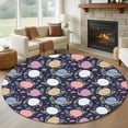 thumbnail image 1 of Round Area Rug 8 Ft, Easter Bunny Washable Non-Slip Circle Carpet for Living Room/Bedroom, Colorful Eggs Spring Leaves Daisy Navy Blue Collection Low-Profile Large Area Rugs for Indoor, 1 of 8