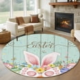 thumbnail image 1 of Round Area Rug 8 Ft, Easter Washable Non-Slip Circle Carpet for Living Room/Bedroom, Spring Rabbit Ear Eggs Floral Green Wooden Grain Collection Low-Profile Large Area Rugs for Indoor, 1 of 8