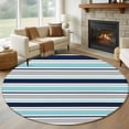 thumbnail image 1 of Round Area Rug 8 Ft, Grey Blue Striped Washable Non-Slip Circle Carpet for Living Room/Bedroom, Farmhouse Stripes Abstract Art Navy Blue Collection Low-Profile Large Area Rugs for Indoor, 1 of 8