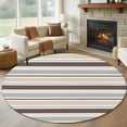 thumbnail image 1 of Round Area Rug 8 Ft, Khaki Grey Striped Washable Non-Slip Circle Carpet for Living Room/Bedroom, Farmhouse Stripes Modern Abstract Art Collection Low-Profile Large Area Rugs for Indoor, 1 of 8
