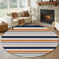 thumbnail image 1 of Round Area Rug 8 Ft, Orange Grey Striped Washable Non-Slip Circle Carpet for Living Room/Bedroom, Farmhouse Stripes Modern Abstract Art Collection Low-Profile Large Area Rugs for Indoor, 1 of 8