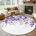 thumbnail image 1 of Round Area Rug 8 Ft, Purple Leaves Washable Non-Slip Circle Carpet for Living Room/Bedroom, Summer Botanical Collection Low-Profile Large Area Rugs for Indoor, 1 of 8