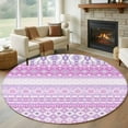 thumbnail image 1 of Round Area Rug 8 Ft, Purple Pink Boho Washable Non-Slip Circle Carpet for Living Room/Bedroom, Vintage Ethnic Tribe Abstract Art Collection Low-Profile Large Area Rugs for Indoor, 1 of 7