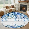 thumbnail image 1 of Round Area Rug 8 Ft, Spring Blue Floral Washable Non-Slip Circle Carpet for Living Room/Bedroom, Farmhouse Weeping Floral Leaves Wood Collection Low-Profile Large Area Rugs for Indoor, 1 of 7