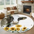 thumbnail image 1 of Round Area Rug 8 Ft, Sunflowers Cow Washable Non-Slip Circle Carpet for Living Room/Bedroom, Farmhouse Rustic Animals Flowers Floral Collection Low-Profile Large Area Rugs for Indoor, 1 of 7