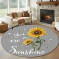 thumbnail image 1 of Round Area Rug 8 Ft, Sunflowers Washable Non-Slip Circle Carpet for Living Room/Bedroom, Spring Summer Bees Yellow Floral Grey Collection Low-Profile Large Area Rugs for Indoor, 1 of 8