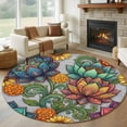 thumbnail image 1 of Round Area Rug 8 Ft, Vintage Floral Boho Washable Non-Slip Circle Carpet for Living Room/Bedroom, Abstract Art Modern Flowers Collection Low-Profile Large Area Rugs for Indoor, 1 of 8