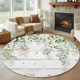 thumbnail image 1 of Round Area Rug 8 Ft, Watercolor Floral Washable Non-Slip Circle Carpet for Living Room/Bedroom, Spring Flowers Leaves Botanical Wood Grain Collection Low-Profile Large Area Rugs for Indoor, 1 of 7
