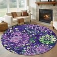 thumbnail image 1 of Round Area Rug 8Ft, Purple Green Flowers Non-slip Area Rugs Carpet for Living Room/Bedroom/Bathroom/Kitchen, Watercolor Vintage Botanical Washable Throw Floor Mat Indoor Outdoor Entrance Doormat, 1 of 9