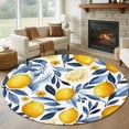 thumbnail image 1 of Round Area Rug 8Ft, Yellow Lemon Non-slip Area Rugs Carpet for Living Room/Bedroom/Bathroom/Kitchen, Blue Flower Leaves Spring Summer Plant Washable Throw Floor Mat Indoor Outdoor Entrance Doormat, 1 of 9