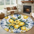 thumbnail image 1 of Round Area Rug 8Ft, Yellow Lemon Non-slip Area Rugs Carpet for Living Room/Bedroom/Bathroom/Kitchen, Middle Century Blue Italian Textured Washable Throw Floor Mat Indoor Outdoor Entrance Doormat, 1 of 9