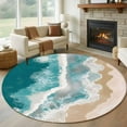 thumbnail image 1 of Round Area Rug 8ft,Bohemian Seaside Gradient Ocean Waves Washable Carpet Non-Slip Runner Accent Rugs Indoor Floor Mat for Bedroom Living Room Decor,Summer Beaches, 1 of 9