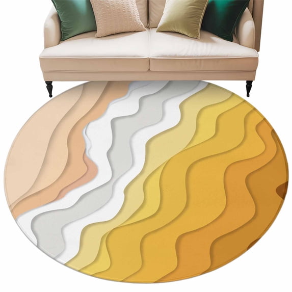 Round Area Rug 8ft,Ocean Ombre Yellow Waves Abstract Washable Carpet Non-Slip Runner Accent Rugs Indoor Floor Mat for Bedroom Living Room Decor,Watercolor Ripple Art