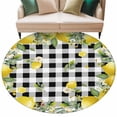thumbnail image 1 of Round Area Rug 8ft,Rustic Lemon Leaf Flower Washable Carpet Non-Slip Runner Accent Rugs Indoor Floor Mat for Bedroom Living Room Decor,Summer Fruit on Buffalo Plaid, 1 of 9