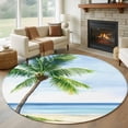 thumbnail image 1 of Round Area Rug 8ft,Seaside Beach Palm Trees Washable Carpet Non-Slip Runner Accent Rugs Indoor Floor Mat for Bedroom Living Room Decor,Summer Tropical Ocean, 1 of 9