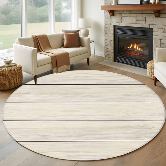 Round Area Rug 8ft,Vintage Country Wooden Board Washable Carpet Non-Slip Runner Accent Rugs Indoor Floor Mat for Bedroom Living Room Decor,Gradient Wood Grain Line