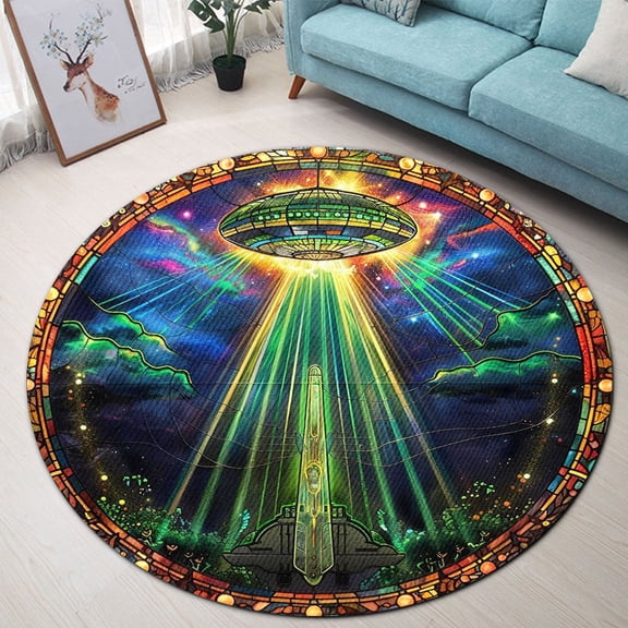 Round Area Rug, Alien 3 Animal Lover Gift Non-Slip Floor Mat, Soft Washable Carpet for Living Room Bedroom Decor 24 Inch