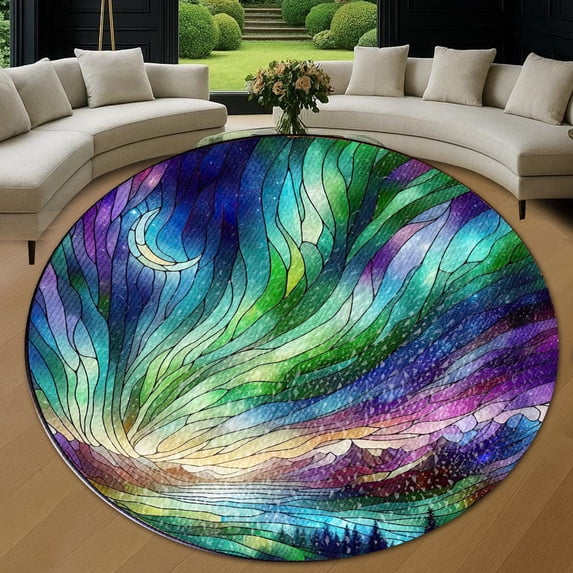 Round Area Rug, Aurora Borealis2 Non-Slip Floor Mat, Soft Washable Carpet for Living Room Bedroom Decor 24 Inch