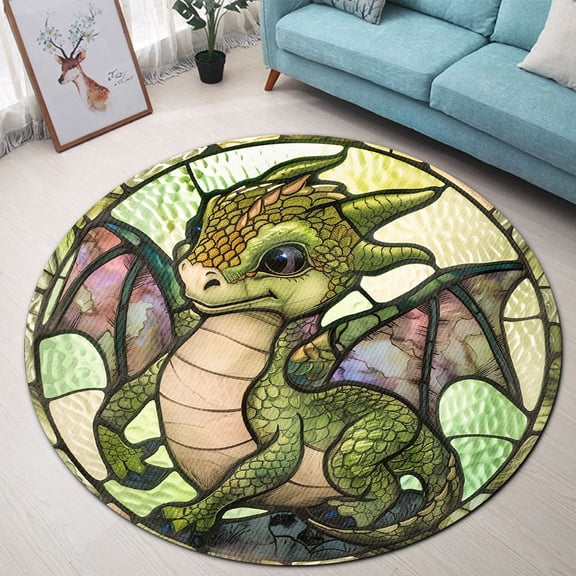 Round Area Rug, Baby Dragon Non-Slip Floor Mat, Soft Washable Carpet for Living Room Bedroom Decor 24 Inch