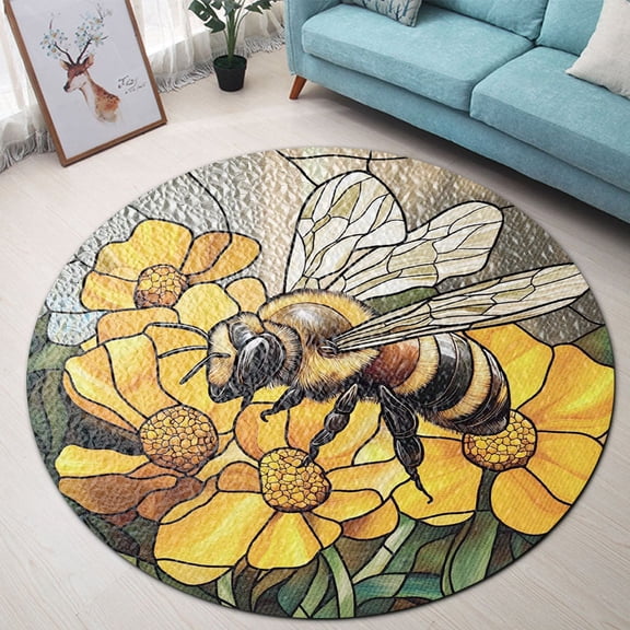 Round Area Rug, Bee Non-Slip Floor Mat, Soft Washable Carpet for Living Room Bedroom Decor 24 Inch