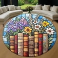 thumbnail image 1 of Round Area Rug, Book Flower10 Non-Slip Floor Mat, Soft Washable Carpet for Living Room Bedroom Decor 31 Inch, 1 of 6