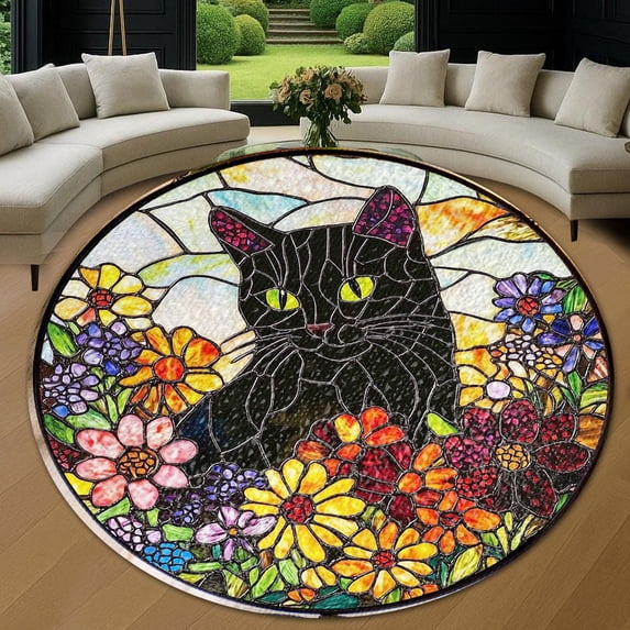 Round Area Rug, Cat20 Non-Slip Floor Mat, Soft Washable Carpet for Living Room Bedroom Decor 71 Inch