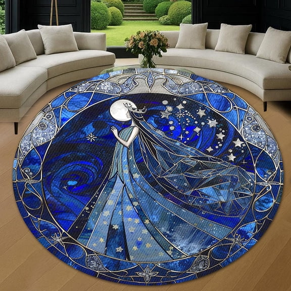 Round Area Rug, Celestial Princess 1 Non-Slip Floor Mat, Soft Washable Carpet for Living Room Bedroom Decor 39 Inch
