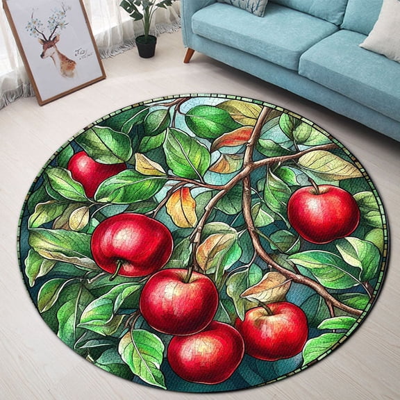 Round Area Rug, Christmas Apple 2 Non-Slip Floor Mat, Soft Washable Carpet for Living Room Bedroom Decor 24 Inch