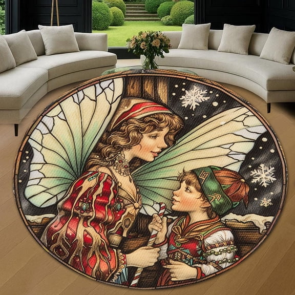 Round Area Rug, Christmas Fairy10 Non-Slip Floor Mat, Soft Washable Carpet for Living Room Bedroom Decor 24 Inch