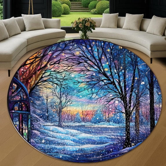Round Area Rug, Christmas Tree3 Non-Slip Floor Mat, Soft Washable Carpet for Living Room Bedroom Decor 71 Inch