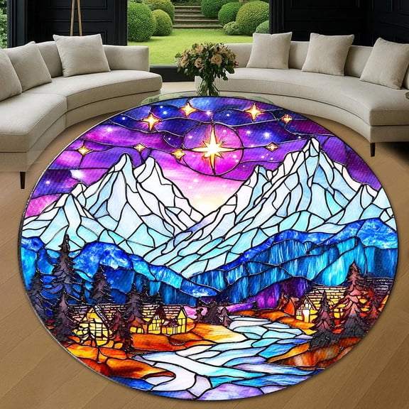 Round Area Rug, City of Star Light Non-Slip Floor Mat, Soft Washable Carpet for Living Room Bedroom Decor 24 Inch