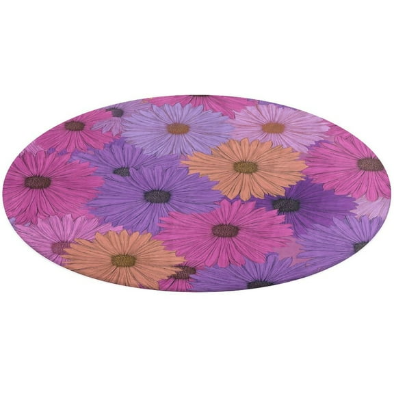 Round Area Rug Colorful Daisy Flower Pattern Background Indoor Floor Area Mat Stain-Proof Mat Non-Skid Rugs for Living Room Dining Kitchen Bedroom