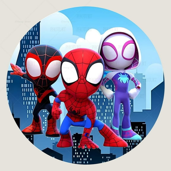 Round Area Rug Colorful Spider Cartoon Carpet Modern 3D Art Aesthetic Rugs Living Room Bedroom Playroom Non-Slip Decorative Floor Mat