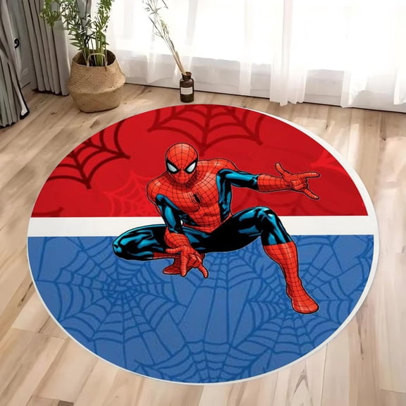 Round Area Rug Colorful Spider Man Cartoon Carpet Modern 3D Art Aesthetic Rugs Living Room Bedroom Playroom Non-Slip Decorative Floor Mat