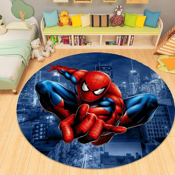 Round Area Rug Colorful Spider Man Cartoon Carpet Modern 3D Art Aesthetic Rugs Living Room Bedroom Playroom Non-Slip Decorative Floor Mat