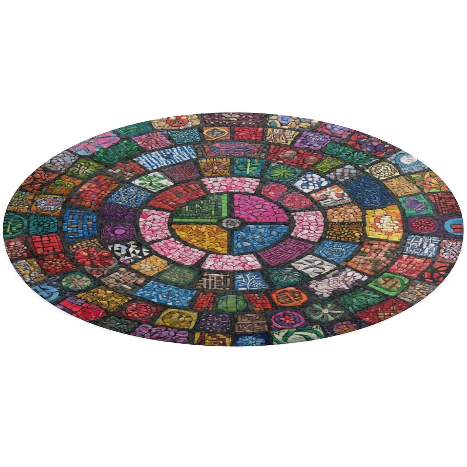 Round Area Rug Colorful Stone Mosaic Spiral Artwork Indoor Floor Area ...