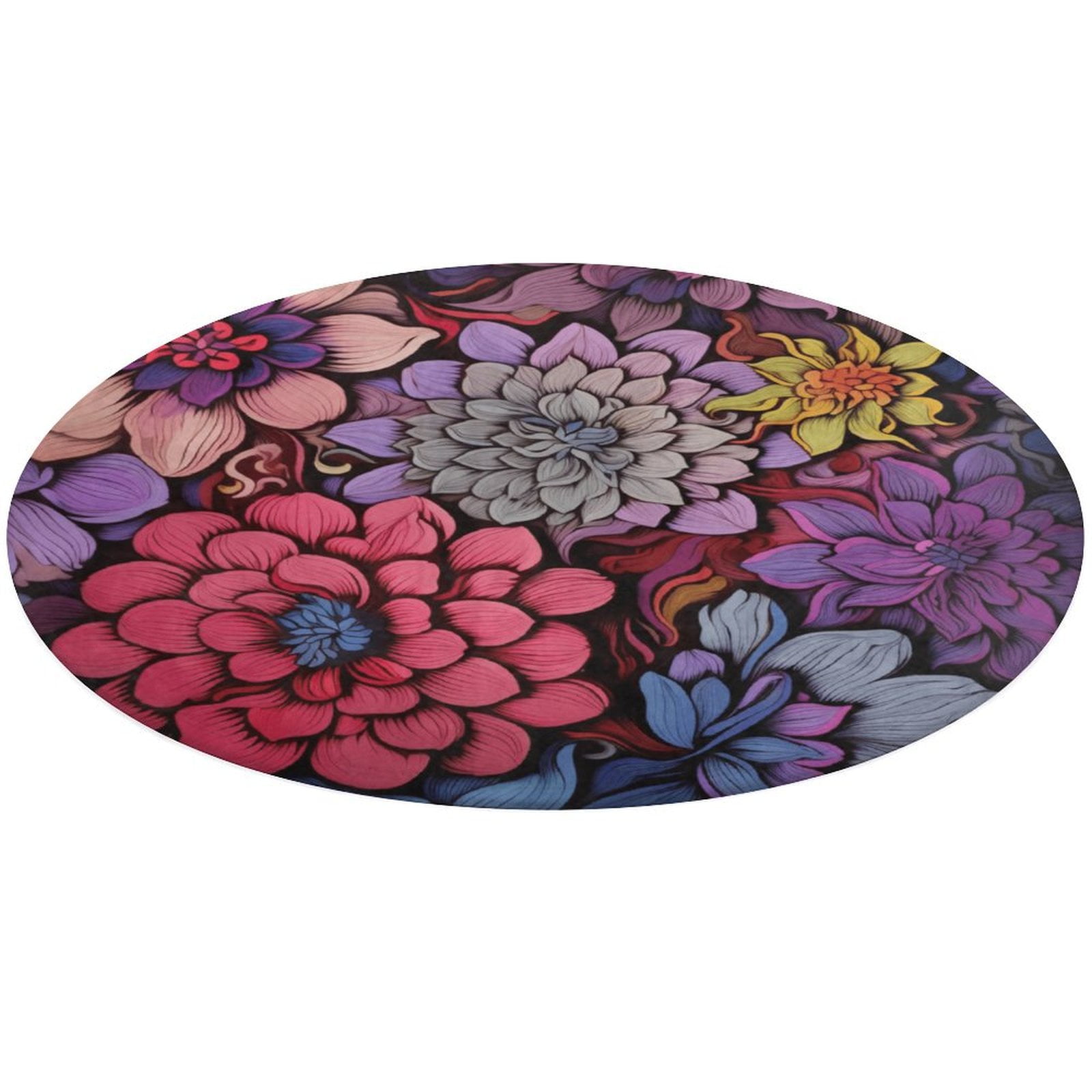 Round Area Rug Cute Colorful Flower Indoor Floor Area Mat Stain-Proof ...