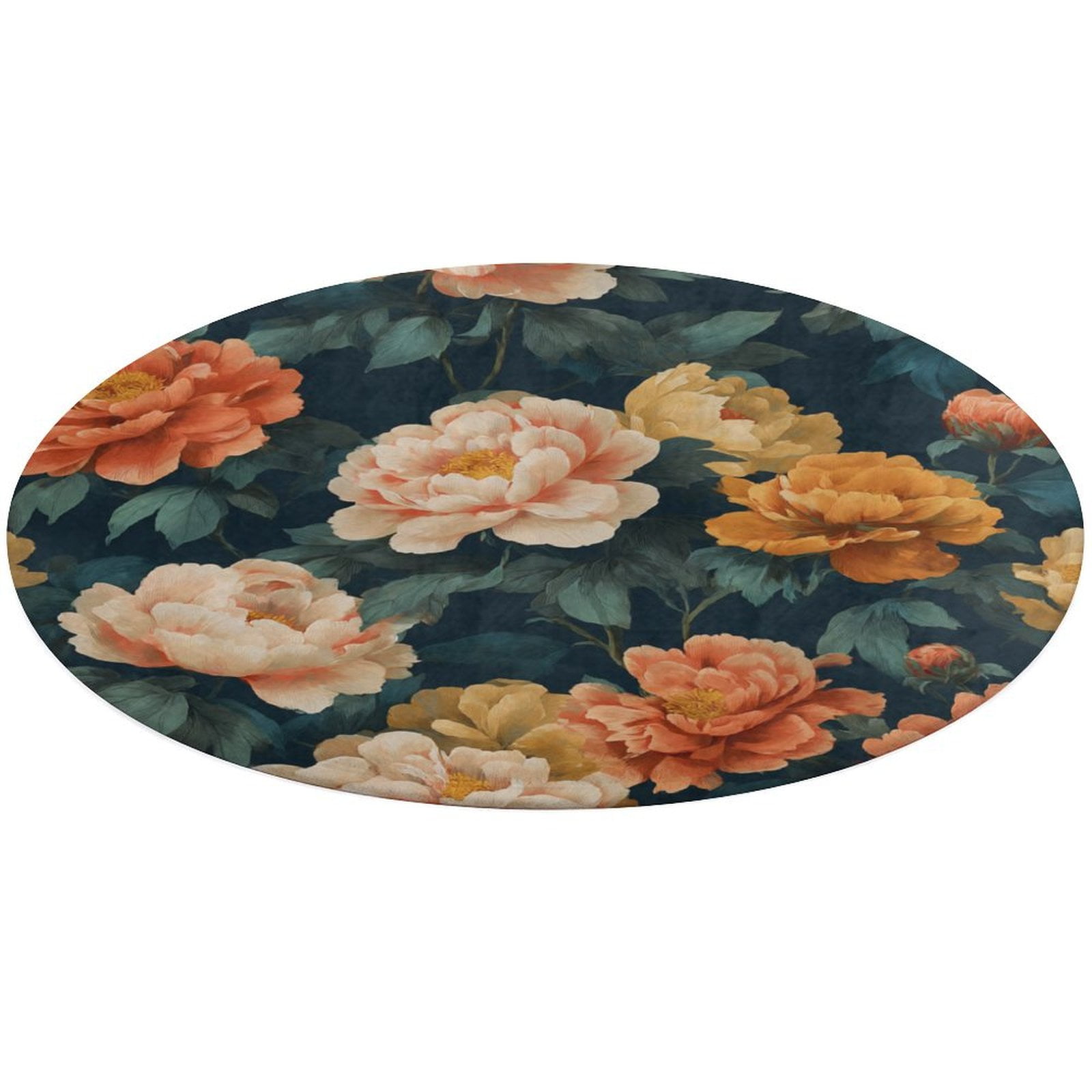 Round Area Rug Dark Floral Peony Seamless Pattern Indoor Floor Area Mat ...