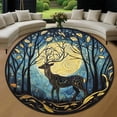 thumbnail image 1 of Round Area Rug, Deer2 Nature Pattern Non-Slip Floor Mat, Soft Washable Carpet for Living Room Bedroom Decor 59 Inch, 1 of 6