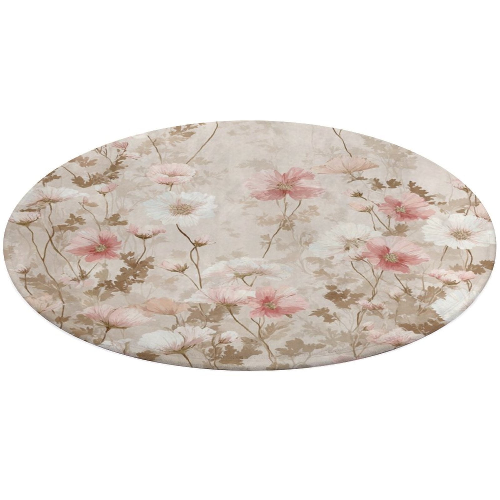 Round Area Rug Delicate Blush Floral Beige Background Indoor Floor Area ...