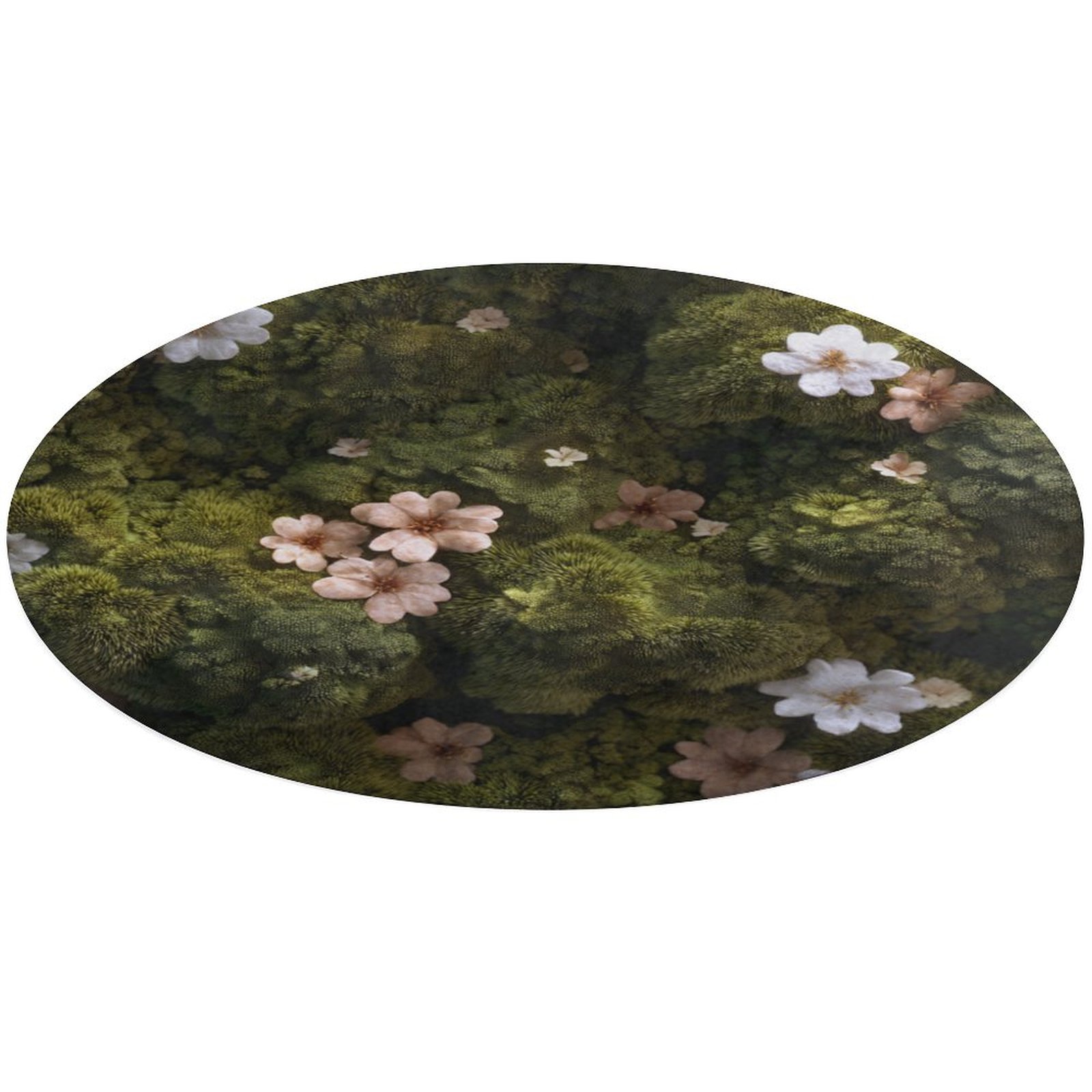 Round Area Rug Delicate Flowers Mossy Green Background Indoor Floor ...
