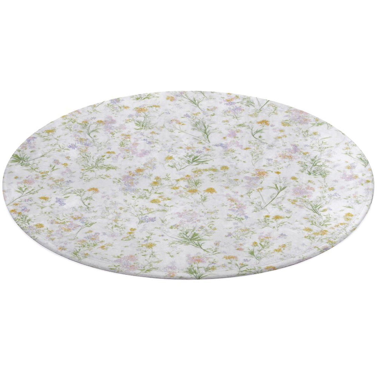 Round Area Rug Delicate Pastel Wildflowers White Background Indoor ...