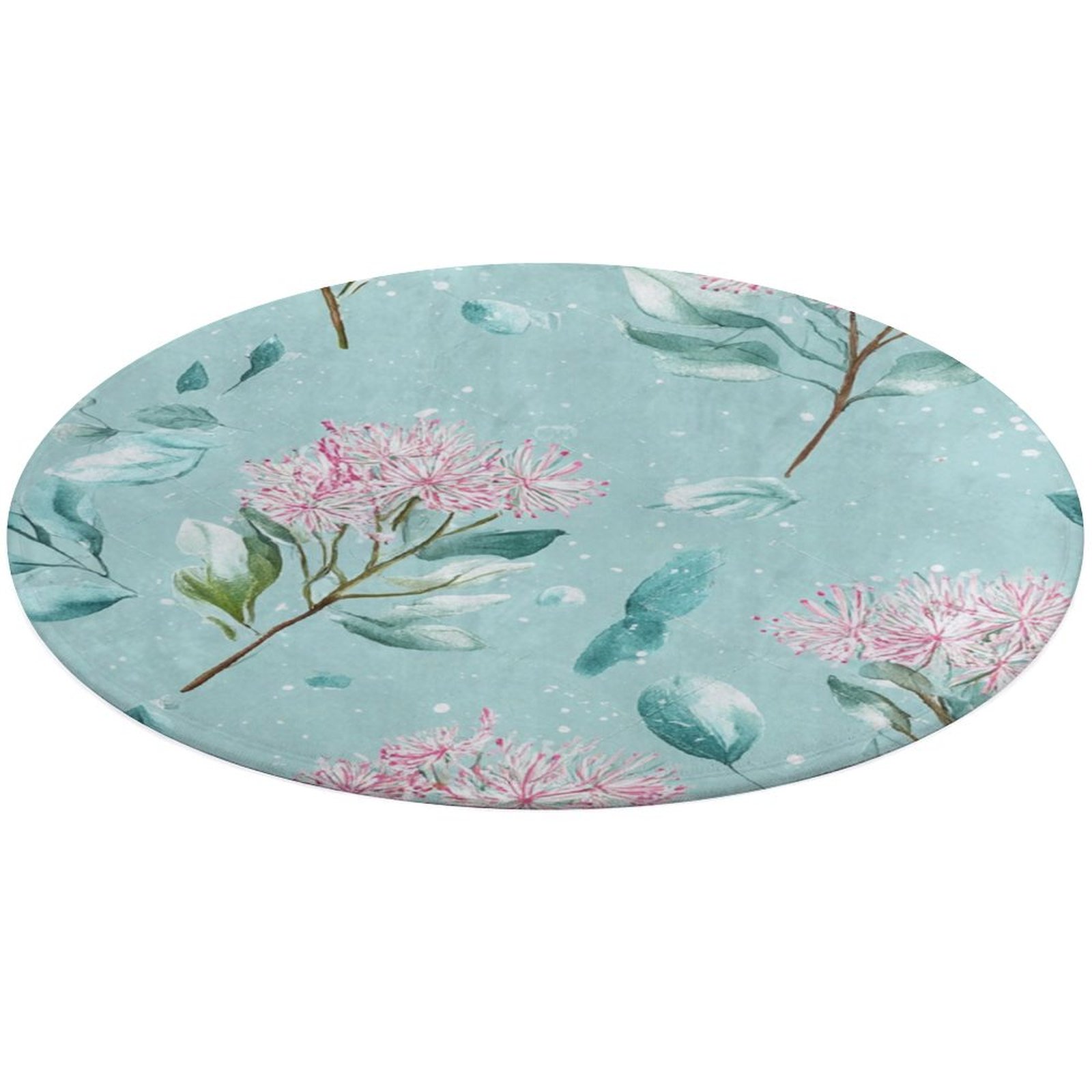 Round Area Rug Delicate Pink Flowers Teal Background Floral Pattern ...