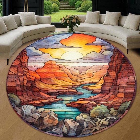 Round Area Rug, Desert Art Design Non-Slip Floor Mat, Soft Washable Carpet for Living Room Bedroom Decor 24 Inch