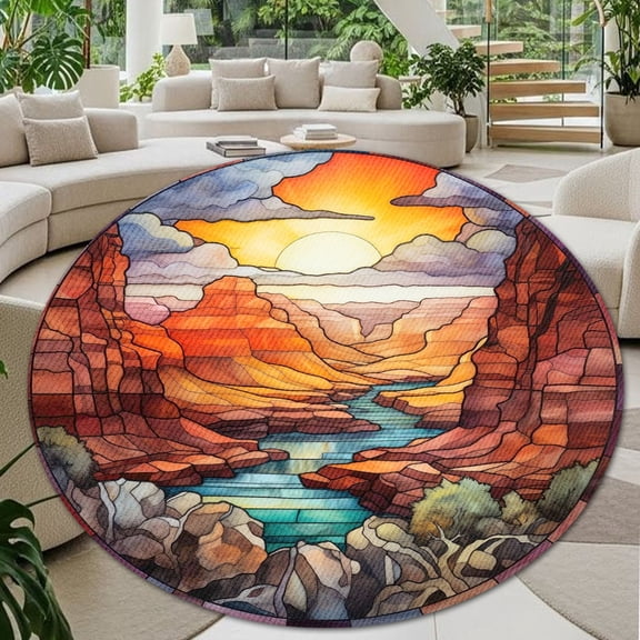 Round Area Rug, Desert Non-Slip Floor Mat, Soft Washable Carpet for Living Room Bedroom Decor 24 Inch