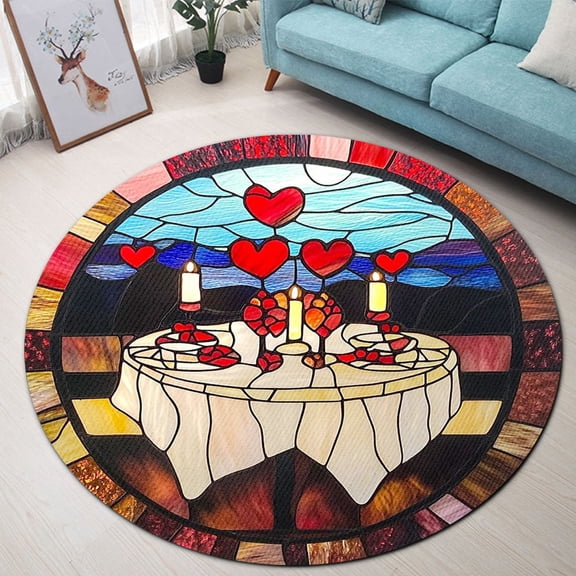Round Area Rug, Dinner Table 2 Non-Slip Floor Mat, Soft Washable Carpet for Living Room Bedroom Decor 24 Inch