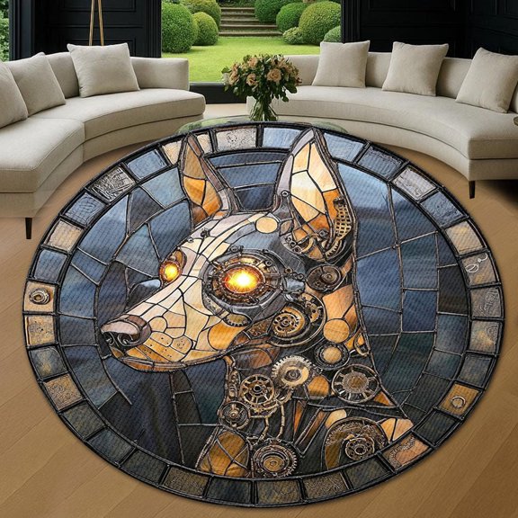Round Area Rug, Dog3 Nature Pattern Non-Slip Floor Mat, Soft Washable Carpet for Living Room Bedroom Decor 24 Inch