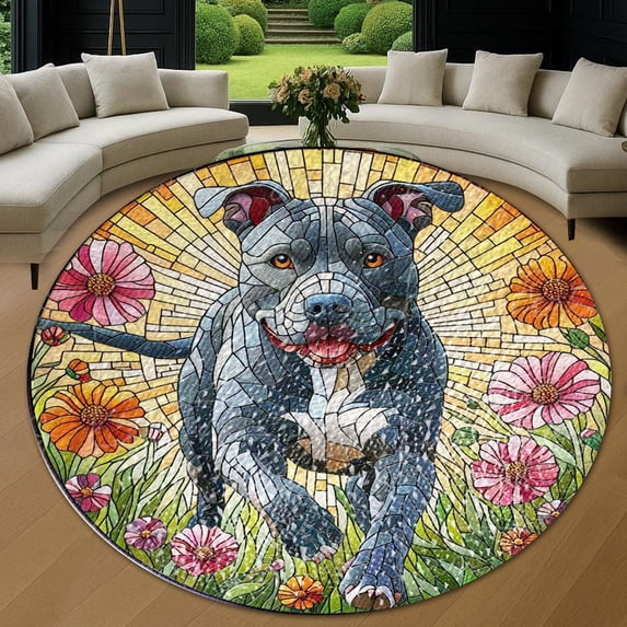 Round Area Rug, Dog44 Non-Slip Floor Mat, Soft Washable Carpet for Living Room Bedroom Decor 31 Inch